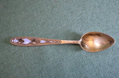 Ложка кофейная. Серебро 875 проба. Эмаль. СССР.