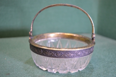 Ваза вазочка конфетница. Серебро 875 проба звезда. Хрусталь. СССР.