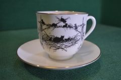 Кофейная пара фарфоровая "Кошки". Е. Бем. Чашка + блюдце. Фарфор. ЛФЗ.