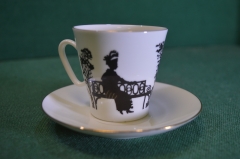 Кофейная пара фарфоровая "Пушкин Встреча". Чашка + блюдце. Фарфор. ЛФЗ.