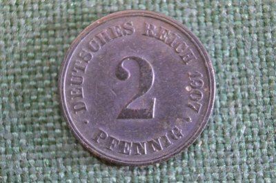 Монета 2 пфеннига 1907 года. Германия. Империя.