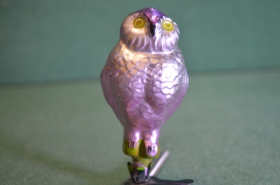 Елочная игрушка стеклянная "Филин, сова". Стекло, прищепка. #1