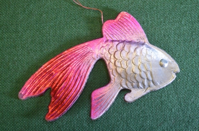 Елочная игрушка "Рыбка золотая". Картонаж, фольга. СССР 