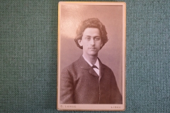 Фотография старинная "Молодой мужчина с пышной шевелюрой". Lange, Libau. 