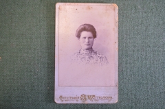 Фотография старинная "Женщина в платье с цветами". Стуколкин, Сестрорецк. 