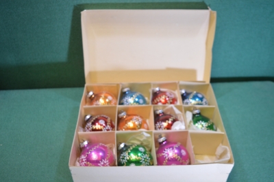 Игрушка елочная "Шар". Набор 11 шт. в коробке. Стекло. ГДР. Германия. #U