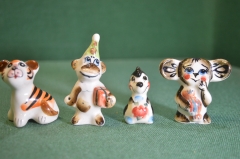 Фигурка статуэтка "Дракон обезьяна чебурашка тигренок". 4 шт. Фарфор. Керамика. Гжель.