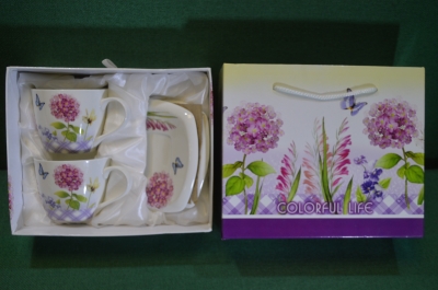 Сервиз чайный на 2 персоны "Бабочки, сирень". Чайная пара. Фарфор Lefard. England collection.