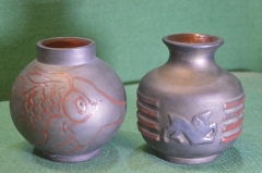 Ваза вазочка керамическая. Мцхетская ф-ка. 2 шт. одним лотом. Рыба. Керамика. Грузия. Бирка. СССР.