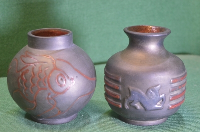 Ваза вазочка керамическая. Мцхетская ф-ка. 2 шт. одним лотом. Рыба. Керамика. Грузия. Бирка. СССР.