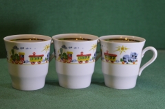 Чашка фарфоровая детская "Кот и поезд". Фарфор. Полтавский фарфоровый завод (Полтава). СССР.