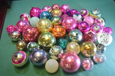 Елочная новогодняя игрушка. Шар шарик. Большой лот 43 шт. Стекло. СССР.