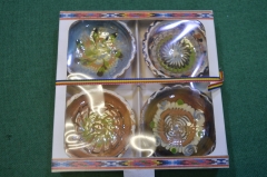 Плошка пиала розетка керамическая. Набор 4 шт. в коробке. Роспись. Керамика. Румыния.