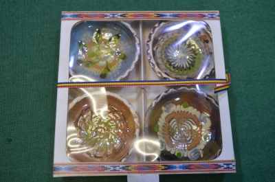 Плошка пиала розетка керамическая. Набор 4 шт. в коробке. Роспись. Керамика. Румыния.