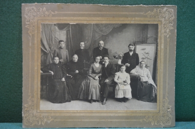 Фотография старинная семейная, 10 человек. Большой формат. Российская Империя.