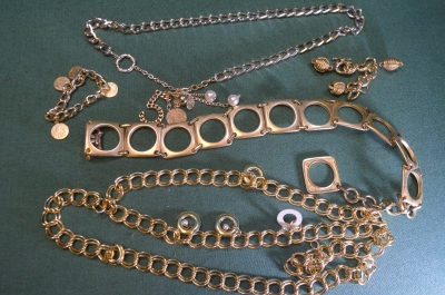 Бижутерия, женские украшения. Металл, цепочки, пояса, разнобой. Сборный лот. #13