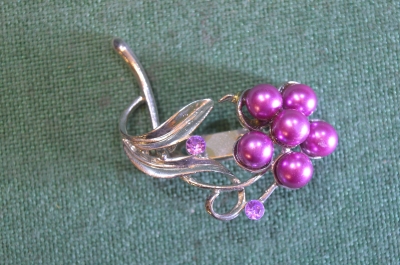 Брошь, брошка "Цветок". Розовые вставки. Металл.