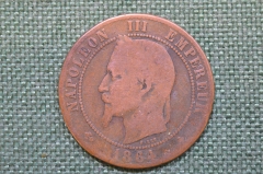 Монета 10 сантимов, Dix centimes. ВВ Страсбург. Император Наполеон III, Napoleon. Франция 1864 год. 
