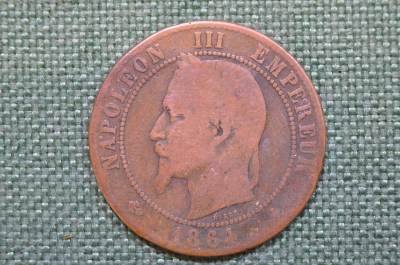 Монета 10 сантимов, Dix centimes. ВВ Страсбург. Император Наполеон III, Napoleon. Франция 1864 год. 