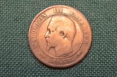 Монета 10 сантимов, Dix centimes, A. Император Наполеон III, Napoleon. Франция 1855 год.