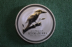 Монета 1 доллар 2003 год серебряная 1 унция. Позолота. Кукабарра. Серебро 999 проба. Австралия