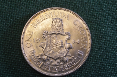 Монета 1 крона 1964 год. Серебро. Елизавета II, Бермуды, Бермудские острова, Bermuda.