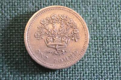 Монета 1 фунт 1991 год. One pound. Лен и диадема. Елизавета II, Великобритания.