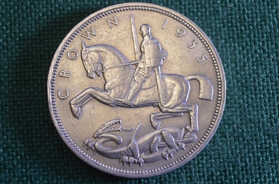 Монета 1 крона 1935 год. Crown. Рыцарь на коне. Серебро. Георг V, Великобритания.