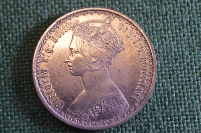 Монета 1 флорин 1871 год. MDCCCLXXI, Готический. One florin. Серебро. Виктория, Великобритания.
