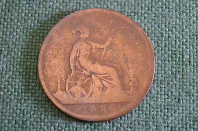 Монета 1 пенни 1885 год. One penny. Виктория, Великобритания.