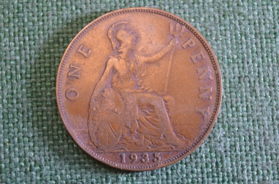 Монета 1 пенни 1935 год. One penny. Георг V, Великобритания. 