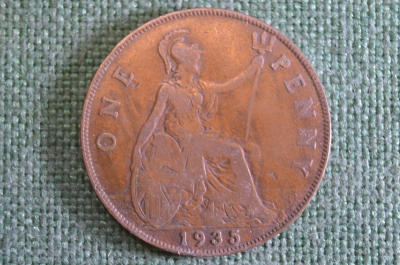 Монета 1 пенни 1935 года. One penny. Георг V, Великобритания.