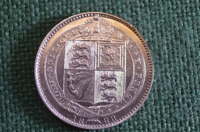 Монета 1 шиллинг 1888 год. Shilling. Серебро, блеск. Виктория, Великобритания.