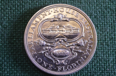 Монета 1 флорин 1927 год. Florin. Открытие здания парламента в Канберре. Серебро. Георг V, Австралия