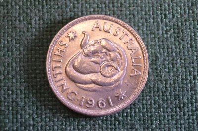 Монета 1 шиллинг 1961 год. Shilling. Баран. Серебро. Елизавета II, Австралия.