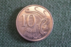 Монета 10 центов 2001 год. Ten cents. Птица-лира. Елизавета II, Австралия.