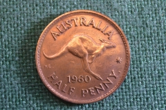 Монета 1/2 пенни 1960 года. Кенгуру. Half penny. Елизавета II, Australia, Австралия.
