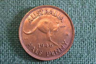 Монета 1/2 пенни 1946 года. Кенгуру. Half penny. Георг VI, Australia, Австралия.