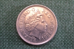 Монета 10 пенсов 2001 года. Ten pence. Елизавета II, Великобритания.