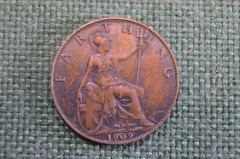 Монета 1 фартинг 1909 года. Farting. Эдвард VII, Великобритания.