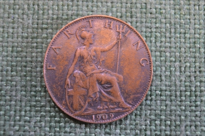 Монета 1 фартинг 1909 года. Farting. Эдвард VII, Великобритания.