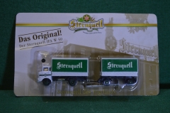 Машинка, модель. Пивной грузовик с прицепом. Sternquell. Блистер, реклама пива.