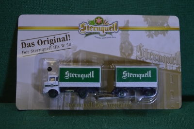 Машинка, модель. Пивной грузовик с прицепом. Sternquell. Блистер, реклама пива.