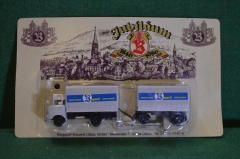 Машинка, модель. Пивной грузовик с прицепом. Jubilaum. Immer Wiedel. Блистер, реклама пива.