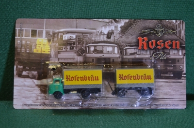 Машинка, модель. Пивной грузовик с прицепом IFA W 50 L. Rosen Pils. Блистер, реклама пива.