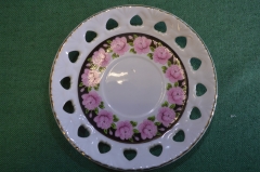Тарелка фарфоровая, блюдечко. Розы, сердечки. Фарфор. 