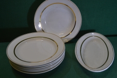 Тарелки, набор. 7 тарелок и блюдо. Золотая кайма. ЗиК, Конаково. 