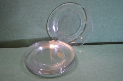 Тарелки стеклянные, набор (6 штук, б/у). Стекло.