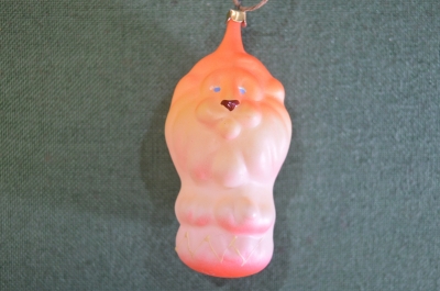 Игрушка елочная стеклянная "Лев цирковой, на тумбе". Оранжевый. Стекло, подвес.  