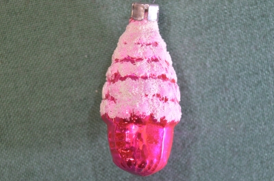 Игрушка елочная стеклянная "Домик, избушка, хижина". Малиновый. Стекло, подвес. СССР. 